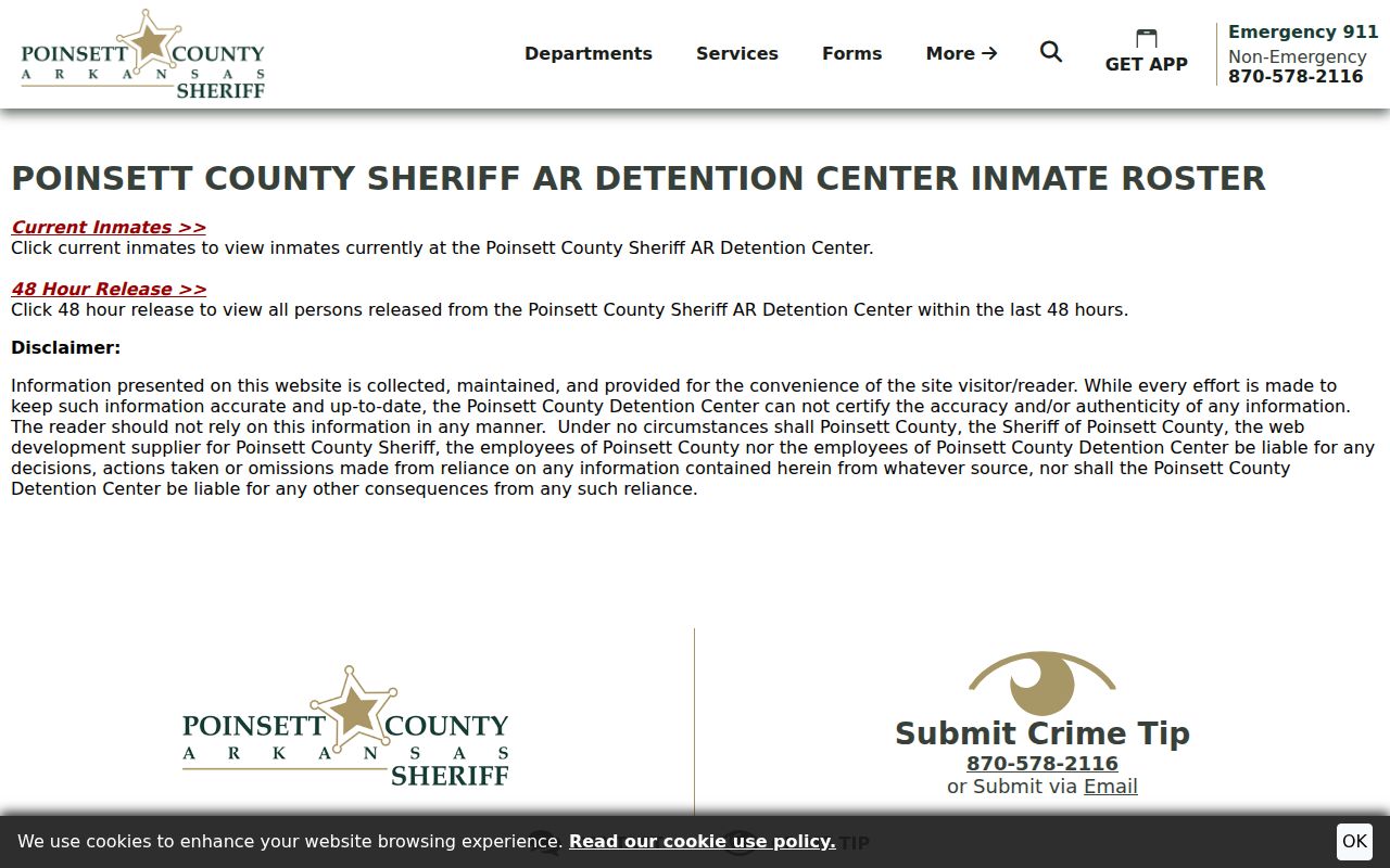 Poinsett County Sheriff inmate roster entry page