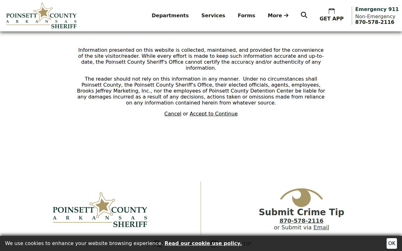 Poinsett County Sheriff warrant search disclaimer