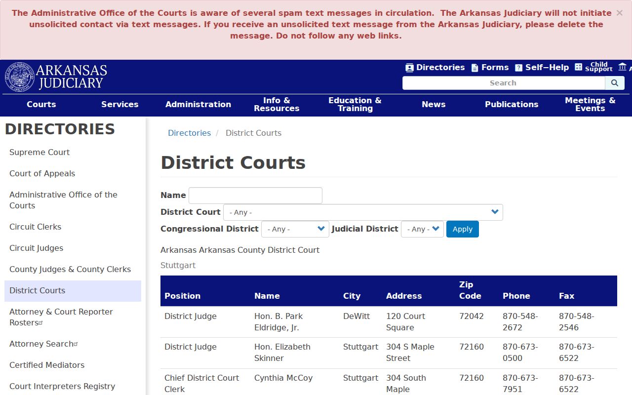 Arkansas Judiciary district court directory for Poinsett County