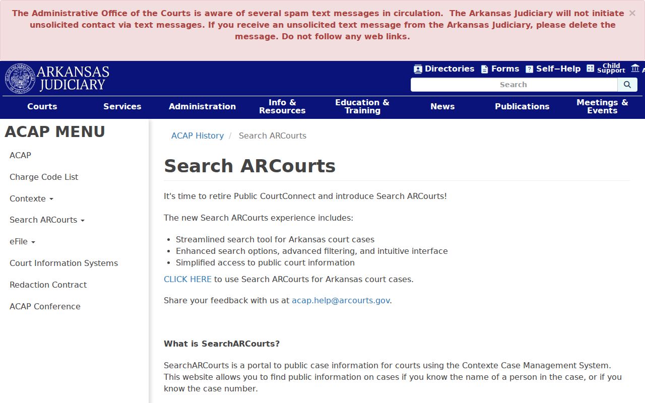 Arkansas Judiciary information for Search ARCourts case access