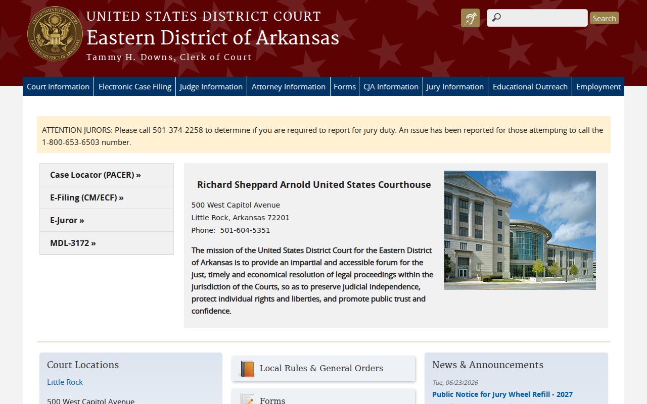 United States District Court for the Eastern District of Arkansas