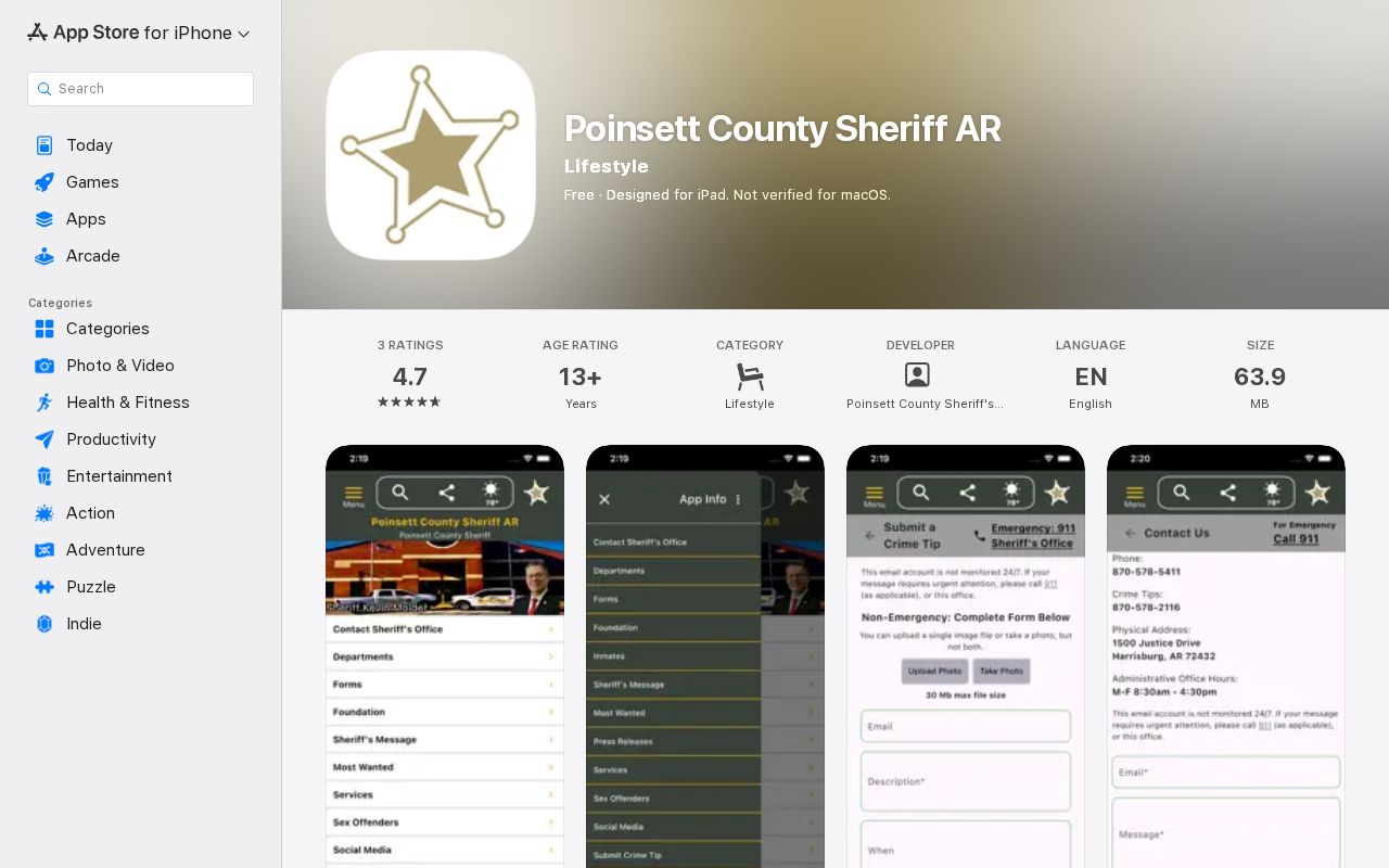 Poinsett County sex offender map in the sheriff Apple app listing